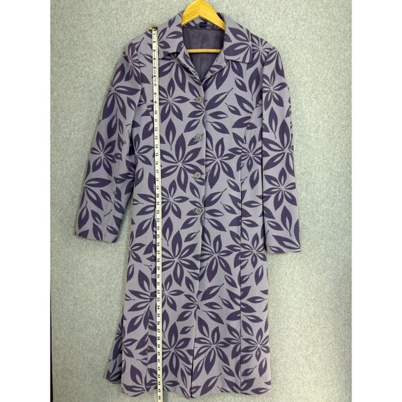 Women's Boden Wool Purple Floral Coat Size 12 UK (8-10 US) Long Peacoat Jacket - Picture 13 of 16